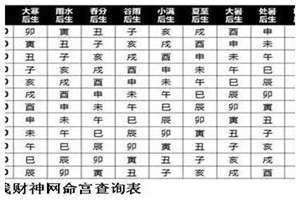 八字命宫查询表看天干(八字命宫查询表)