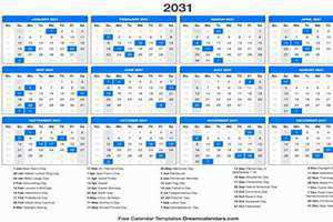 2031年日历表全年查询(2031年日历)